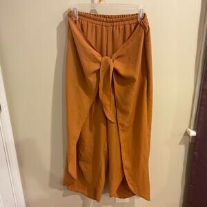 Favlux Brown Tie Front Side Slit Wrap Pants Size Large